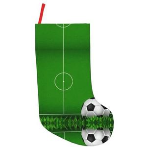 CKGODGF Groen gras veld voetbal speeltuin de bal print 45 cm grote kerst kous, open haard opknoping kousen, voor vakantie decoratie - 1 stuk
