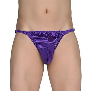 Satini Heren Ondergoed Satijn Tanga Bikini Broekje Broekjes (Indigo, L)