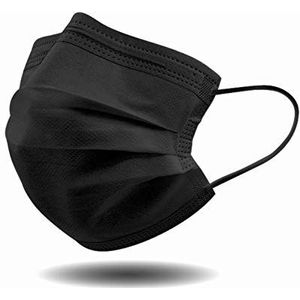 URUSANA 100 stuks zwarte wegwerpgezichtsmaskers, mond- en neusbescherming, mondbedekking, hulpmasker, mondbescherming, ademend, stofmasker, rekbare elastische oorlussen, zwart masker