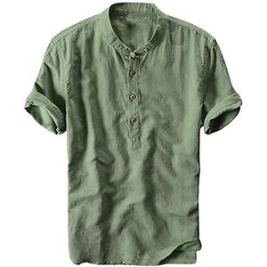Linnen herenhemd met korte mouwen, zomerhemd, regular fit, vrijetijdshemd, topshirts, zomer, legergroen, 3XL