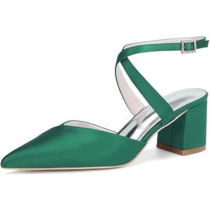 KYEGLO Puntige Hakken Met Gesp Voor Dames En Sandalen Met Dichte Neus En Dikke Hak Met Kruisbandjes Om De Enkel - Ideaal Voor Bruiloften En Werk,Groen,36 EU