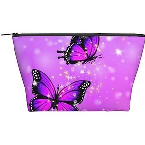 OPSREY Paarse vlinderprint make-up tas cosmetische tas draagbare waterdichte rits toilettas voor vrouwen reizen, zwart, één maat, Zwart, Eén maat
