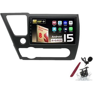 Android 15 Autoradio Sat Navi voor H-onda Civic (2013-2016) 9 Inch Touchscreen Multimedia Speler met Draadloze Carplay GPS Navigatie FM RDS Bluetooth 5G-WiFi SWC DSP,M120s