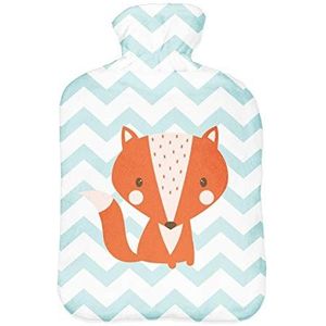 Warmwaterkruik met pullover overtrek 2 liter bedfles met mooie fleece print overtrek rubberen warmwaterkruik met deksel vos [092]