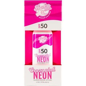 Shaka Sun Minerale zonnecrème, SPF 50+, zonnebrandstift, natuurlijk zinkoxide, voor kinderen en volwassenen, tegen alle stralingstypes UVA en UVB, waterdicht, neonroze