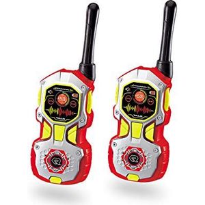 Dickie Toys Walkie Talkie in brandweerfunctie, brandweer, flexibele antenne, 2 radioapparatuur per set, 18 cm groot, bereik tot 80 m, frequentie: 40 MHz, incl. batterijen, rood/zilver, vanaf 4 jaar