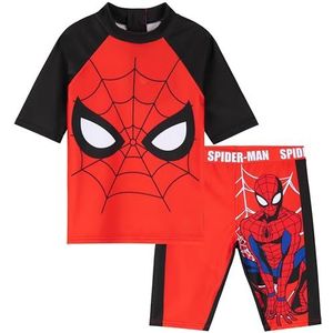 Marvel Spiderman Badpak voor kinderen, tweedelig badpak met bovendeel en zwembroek voor jongens, rood/zwart, 9-10 Jaar