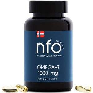 NFO Omega 3 1000 mg, Noorwegen Omega 3 capsules hoge dosering, visolie met EPA & DHA in triglyceridevorm met vitamine E, natuurlijk complex van vers gevangen wilde vis uit Noorwegen