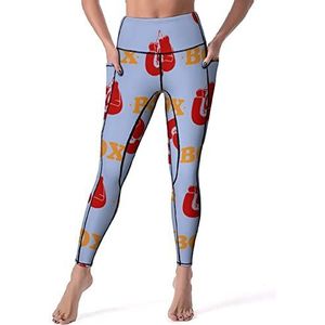 Rode bokshandschoenen Dames Yoga Broek Hoge Taille Leggings Buikcontrole Workout Running Leggings L