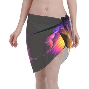 Paarse vlinderprint elegante strandwrap, bikini cover-up, badkleding jurk, voor vrouwen, perfect voor zwembad en resort, Zwart, one size