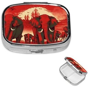 Vierkante Pillenetui voor Portemonnee of Pocket 2 Compartiment Geneeskunde Pillendoos Draagbare Kleine Pil Organizer Olifanten Rode Reizen Pillendoos Geneeskunde Vitamine Kabeljauw Leverolie