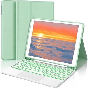 Toetsenbordhoes voor iPad (A16) 11e/10e generatie 2022/2025, 7-Kleuren Achtergrondverlichting, Magnetisch Afneembaar Draadloos Toetsenbord met S-Penhouder,Groen