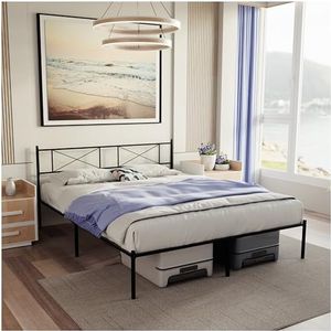 Dreamzie Bedframe 140x200 met Lattenbodem - Lattenbodem 140x200 met Poten - Metalen Bed met Hoofdbord - Hoogte van 35 cm - Gemakkelijke Montage en Opbergruimte