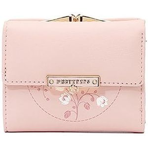 Dames portemonnee dames korte trifold clip tas portemonnee, roze, 11x8.5x3cm
