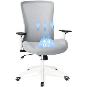 Grote en hoge bureaustoel voor zware mensen 180 kg, ergonomische bureaustoel mesh computerstoel met lendensteun, in hoogte verstelbaar en armleuningen