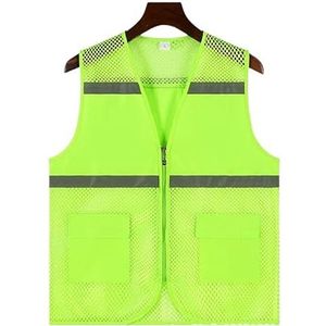 Fluorescerend Vest Reflecterende Mesh-beveiliging Hoge Zichtbaarheid Met Zakken Rits, Voor Vrijwilligers Veiligheidsvest Voor Bouwvakkers Reflecterend Harnas (Color : Grün, Size : 3XL)