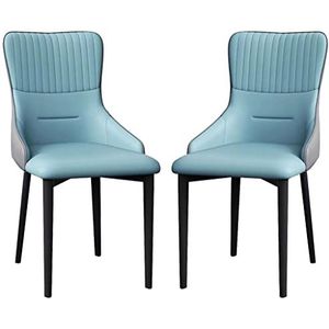 Eetkamerstoelen, Keuken Lederen Keuken Eetkamerstoelen Set van 2 Slaapkamer Kamer Balkon Fauteuil Koolstofstaal Poten Kaptafel Make-up Stoel(Light Blue+gray)