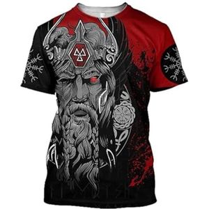 Nordic Celtic Odin Raven T-shirt - Viking 3D Digitaal Printen Vegvisir Unisex Ronde Hals Casual Straat Korte Mouwen - Middeleeuwse Pagan Summer Fitness Top (Color : Crow B, Size : 4XL)