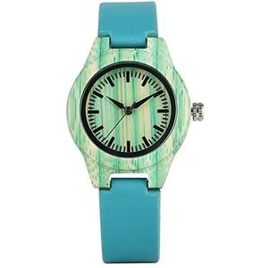 Handgemaakt Zomer mode vrouwen jurk armband horloge unieke munt groen hout horloge creatieve blauwe lederen horloge vrouwen pols Huwelijksgeschenken (Color : Green)