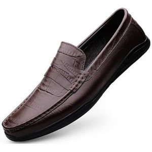 Heren loafers schoen vierkante neus PU lederen penny loafers platte hak flexibele antislip wandelslip (Color : Brown, Size : 42 EU)