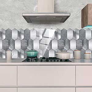 tegelstickers zilvergrijs geometrisch plaktegels PVC zelfklevende wandtegels hittebestendig schil- en plakvloertegels keuken badkamer zelfklevende tegels for muren 48 stuks (Size : 12 pcs)