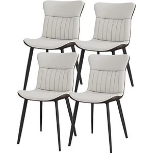 GEIRONV Moderne eetkamerstoelen set van 4, slaapkamer woonkamer stoelen mat leer gestoffeerde stoelen koolstofstalen poten keukenstoel Eetstoelen (Color : Beige, Size : 42x46x83cm)
