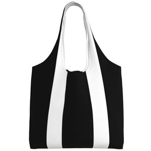 RLDOBOFE Strepen Zwart Wit Print Canvas Tote Bag Voor Vrouwen Esthetische Boodschappentassen Schoudertas Herbruikbare Boodschappentassen, Zwart, One Size