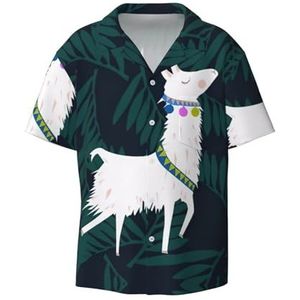 TyEdee Alpaca lama print heren korte mouwen overhemden met zak casual button down shirts business shirt, Zwart, S