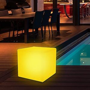 wuuhoo® LED solarlamp ""Kubi"" met 16 kleuren, weerbestendige en dimbare LED kubus met afstandsbediening, solar kubuslamp voor binnen en buiten, tuinlamp, tuinverlichting, sfeerlamp 30 x 30 x 30 cm