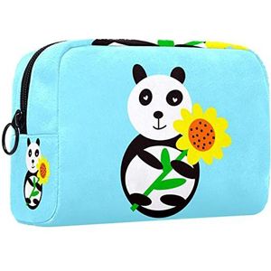 Cosmetische tas voor dames,kleine make-uptas voor portemonnee,Bule Achtergrond Panda Zonnebloem,Cosmetische reistas,make-uptasje