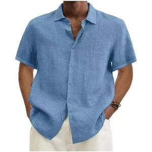 Basic zomer heren overhemd katoen linnen korte mouwen knoop revers eenvoudig top casual kantoor blouses for mannen(1,XXXL)