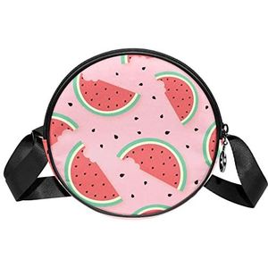 Ronde Crossbody Tas Messenger Bag Purse voor Vrouwen Watermeloen Zomer Roze Achtergrond, Meerkleurig, 6.7x6.7x2.3 in, Sling Rugzakken