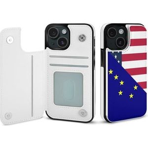 Amerikaanse en Alaska staat vlag flip telefoonhoesje compatibel voor iPhone 15 schattige portemonnee hoesje telefoon beschermhoes met kaarthouder