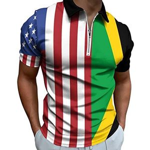 USA Fiag Jamaicaanse vlag heren poloshirt met rits T-shirts casual korte mouw golf top klassieke pasvorm tennis tee