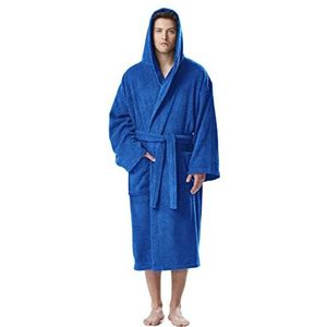 Herenbadjas met capuchon, 100% Katoenen, Heren Maat: L, Unisex Maat: L-XL, Koningsblauw