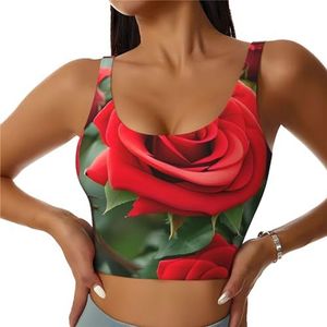 Rode Roos Bloemen Print Comfortabele Vrouwen Sport Vest Yoga Workout Vest Voor Vrouwen Lichtgewicht Zomer, Zwart, S