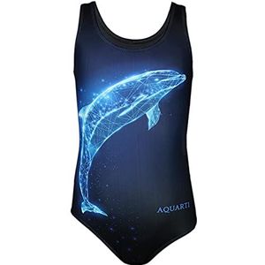 Aquarti Meisjes Badpak met Racerback en Dolfijn Print, Dolfijn Digitaal/Blauw/Zwart, 158