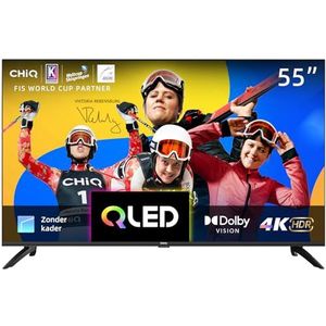 CHIQ U55QH7C Smart TV, 55 inch, 4K QLED, Dolby Vision HDR10, frameloos design, werkt met Alexa, Netflix, Prime Video, Google Play, BT5.0, HDMI2.0, USB2.0, zwart 2023