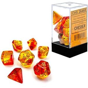 Chessex Dice Set - 16mm Gemini: Translucent Red-Yellow/Gold - Dungeons and Dragons D & D DND TTRPG Dice - Includes 7 Dice - D4 D6 D8 D10 D12 D20 D% (CHX26468)