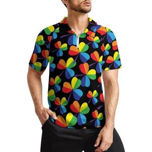 Regenboog Shamrock Heren Golf Polo Shirts Klassieke Fit Korte Mouw T-Shirt Gedrukt Casual Sportkleding Top M