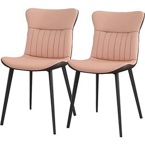 GEIRONV Moderne set van 2 eetkamerstoelen, for slaapkamer woonkamer koolstofstalen poten keukenstoel mat leer gestoffeerde accentstoelen Eetstoelen (Color : Pink, Size : 42x46x83cm)
