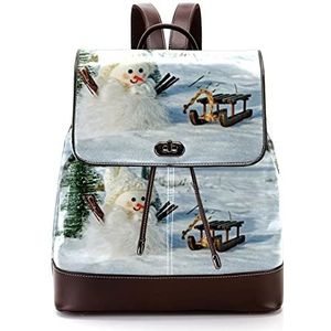 Gepersonaliseerde Schooltassen Boekentassen voor Tiener Winter Kerst Sneeuw Sneeuwmannen, Meerkleurig, 27x12.3x32cm, Rugzak Rugzakken
