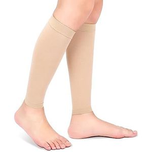 Compressiekousen voor kuiten, compressiekousen voor spataderen, Molletière bescherming 23-32 mmHg, klasse 2, voor mannen en vrouwen, ultralicht, elastische behandeling, spataderen, beige, M