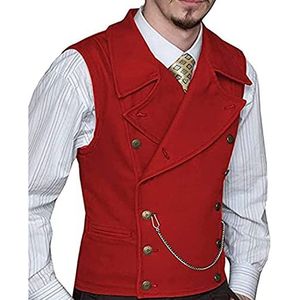 Groom Double-Breasted Suit Vest,Men Lapel Gilet Waistcoat,Casual Formal Business Waistcoat,for Wedding Dating (Kleur : rood, Maat : 5XL)