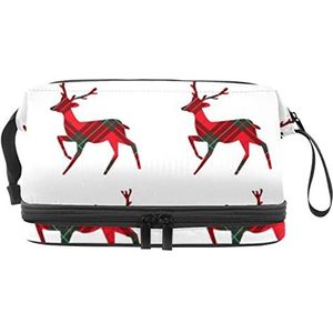 Grote capaciteit reizen cosmetische tas,Herten Tartan,Make-up tas,Waterdichte make-up tas organisator, Meerkleurig, 27x15x14 cm/10.6x5.9x5.5 in