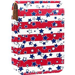Gepersonaliseerde Lipstick Case Draagbare Make-up Tas Cosmetische Pouch Lippenstift Houder Make-up Organizer Marine Sterren Wit Rode Strepen USA Vlag, Meerkleurig, 9.5x2x7 cm/3.7x0.8x2.7 in