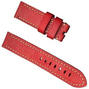 dayeer Dikke vintage lederen horlogeband voor Panerai mannenband met stalen gesp 22 mm 24 mm 26 mm (Color : Red strap, Size : 24mm black buckle)
