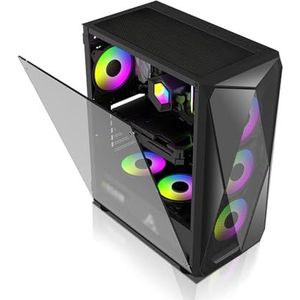 Mid-Tower M-ATX/ITX Computerbehuizing, Gehard Glazen Zijpaneel, Gespleten Kaststructuur, Verticale GPU-beugel Ondersteunt Waterkoeling(Black)