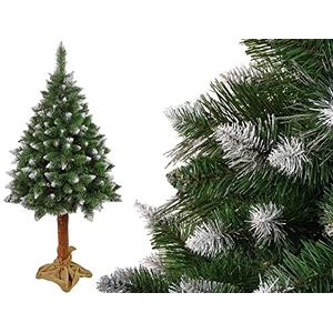 Lean Toys, kunstkerstboom op houten stam, den, compact, met glanzende vorstachtige kristallen, polyethyleen, 180 cm
