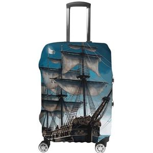 GFLFMXZW Piratenschip Bagagehoes voor Tsa Goedgekeurde Stijlvolle Kofferhoezen Wasbare Stretch Koffer Protector Anti-Kras Reisbagage Covers voor 45-70 cm Bagage, Stijl, L, Bagage Cover